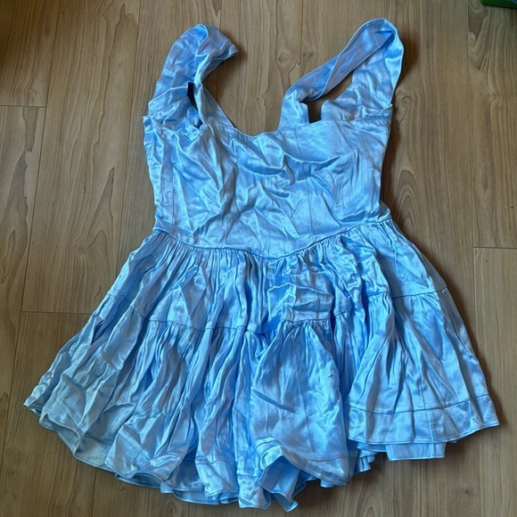 THE ELISABETH ROMPER DRESS - SKY BLUE SATIN - Picture 6 of 6